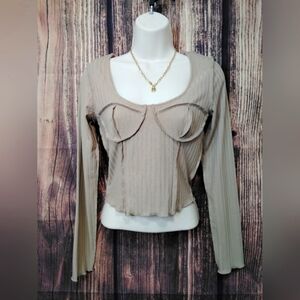 Mixed Threads Elegant Tan Ribbed Women's Crop Top Size Small